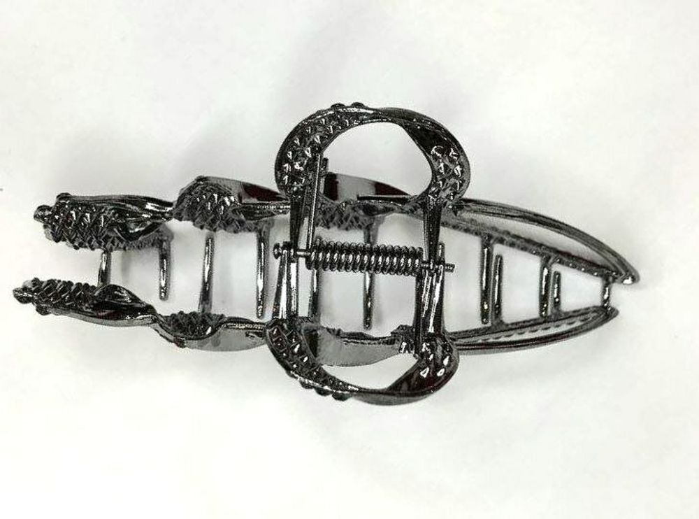 Заколка-краб. Букет из цветов со стразами. Металл. Усиленная. Цвет черный