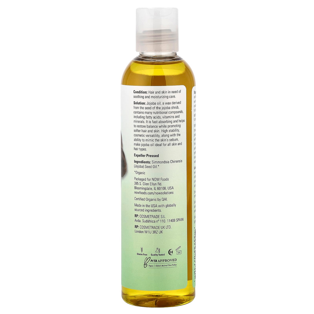 NOW Foods, Solutions, сертифицированный органический продукт, масло жожоба, 237 мл