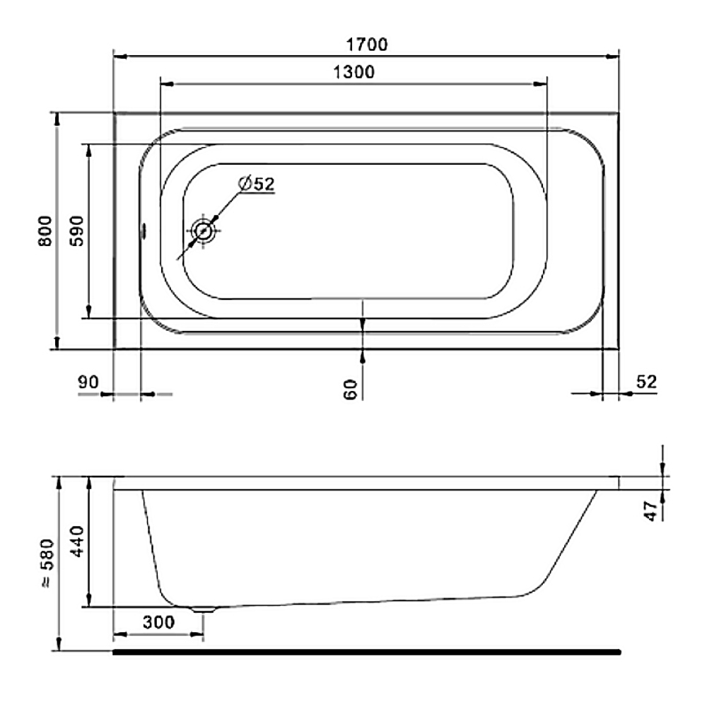 Ванна акриловая Santek Ламма 170х80 пристенная (1.WH50.1.763)