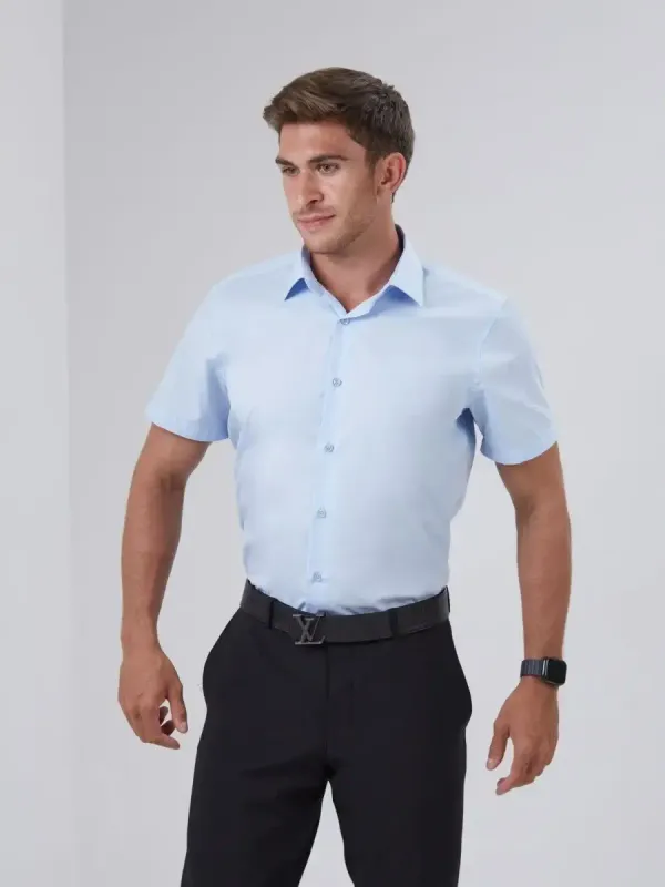 Рубашка приталенная SLIM FIT с коротким рукавом, голубая