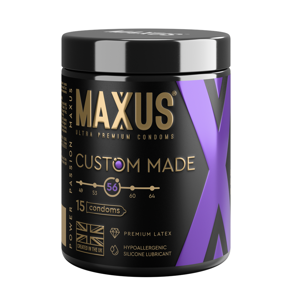 Увеличенные презервативы MAXUS Custom Made 56 с железным кейсом, 15 шт
