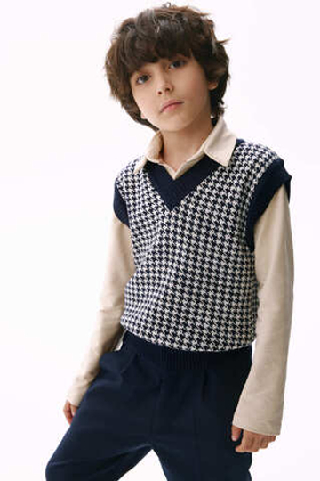 Жилет вязаный гусиные лапки (темно-синий)