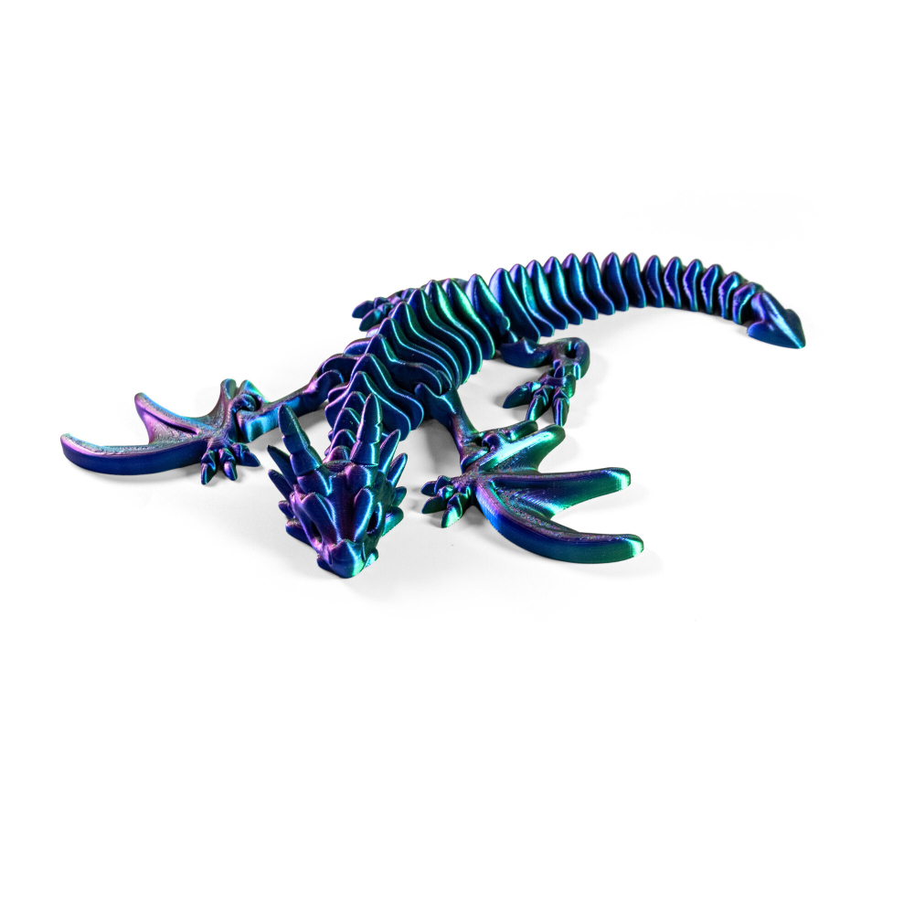 Дракон с крыльями подвижный 3D печать, 29 см., красно-сине-зеленый