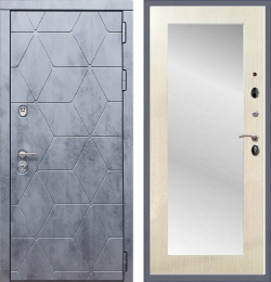 Входная металлическая дверь с зеркалом Рекс 28 Бетон темный / Пастораль Лиственница беж 16мм