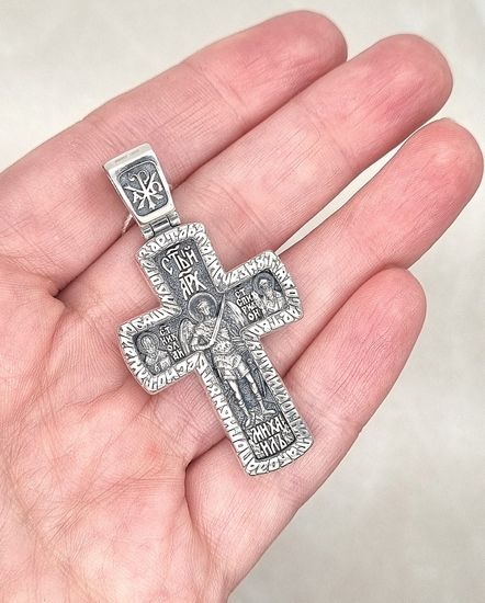 Православный крест с Распятием и Арх.Михаилом, Николаем Чудотворцем и Спиридоном Тримифунтским