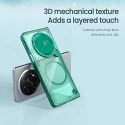 Чехол прозрачный зеленого цвета от Nillkin с металлической крышкой и поддержкой беспроводной зарядки MagSafe на OPPO Find N5, серия Iceblade Fold Magnetic