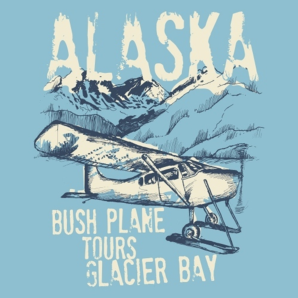 принт PewPewCat Alaska Glacier bay для голубой женской футболки