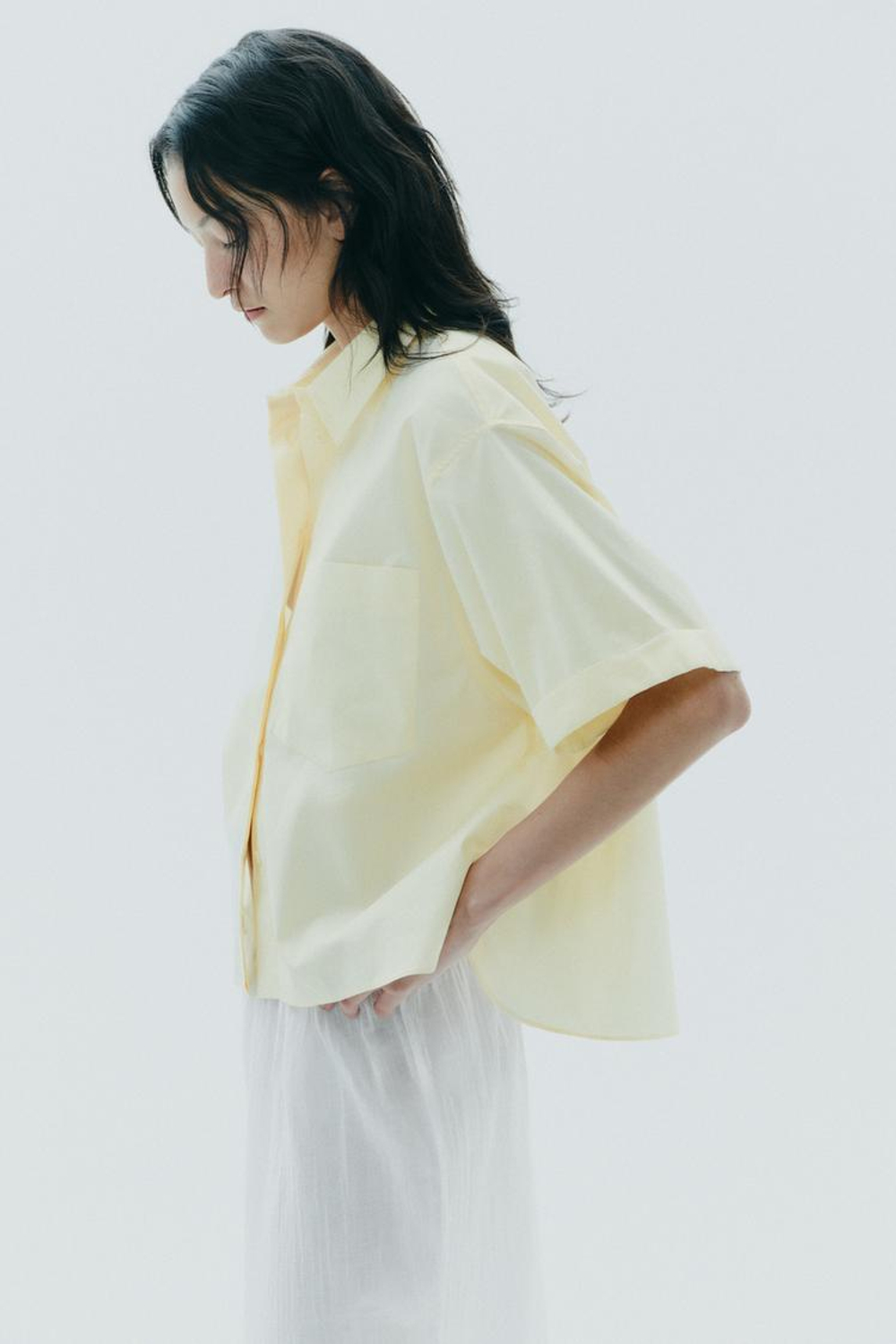 ZARA РУБАШКА ИЗ ПОПЛИНА С КАРМАНОМ, ЖЕЛТЫЙ