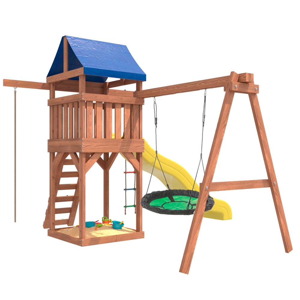 Детская площадка с качелями гнездо Свиби в зеленом цвете IgroWoods для улицы и дачи