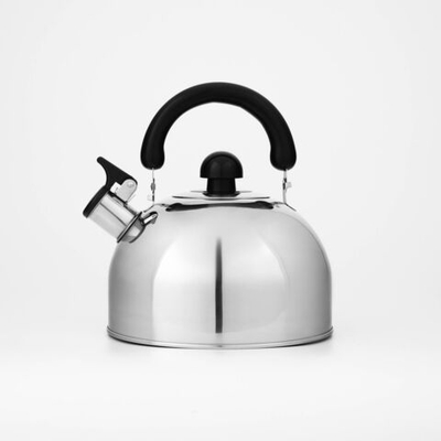 Чайник со свистком из нержавеющей стали Доляна «Чёрная ночь», 3 л, фиксированная ручка, цвет хромированный (Цвет: не задано)