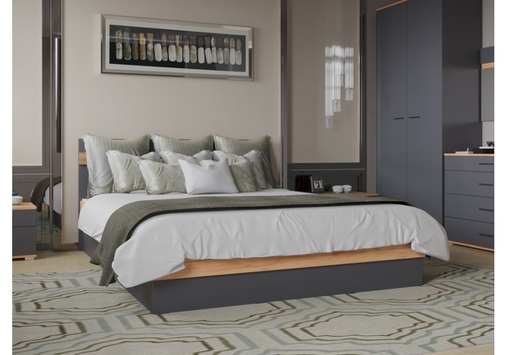 Полутораспальная кровать Кассандра 140х200 дуб крафт золотой / антрацит