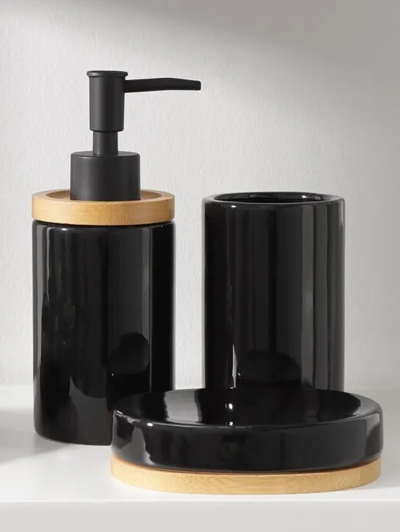 Набор аксессуаров для ванной комнаты SAVANNA «Джуно», 3 предмета (мыльница, дозатор для мыла, стакан), цвет чёрный