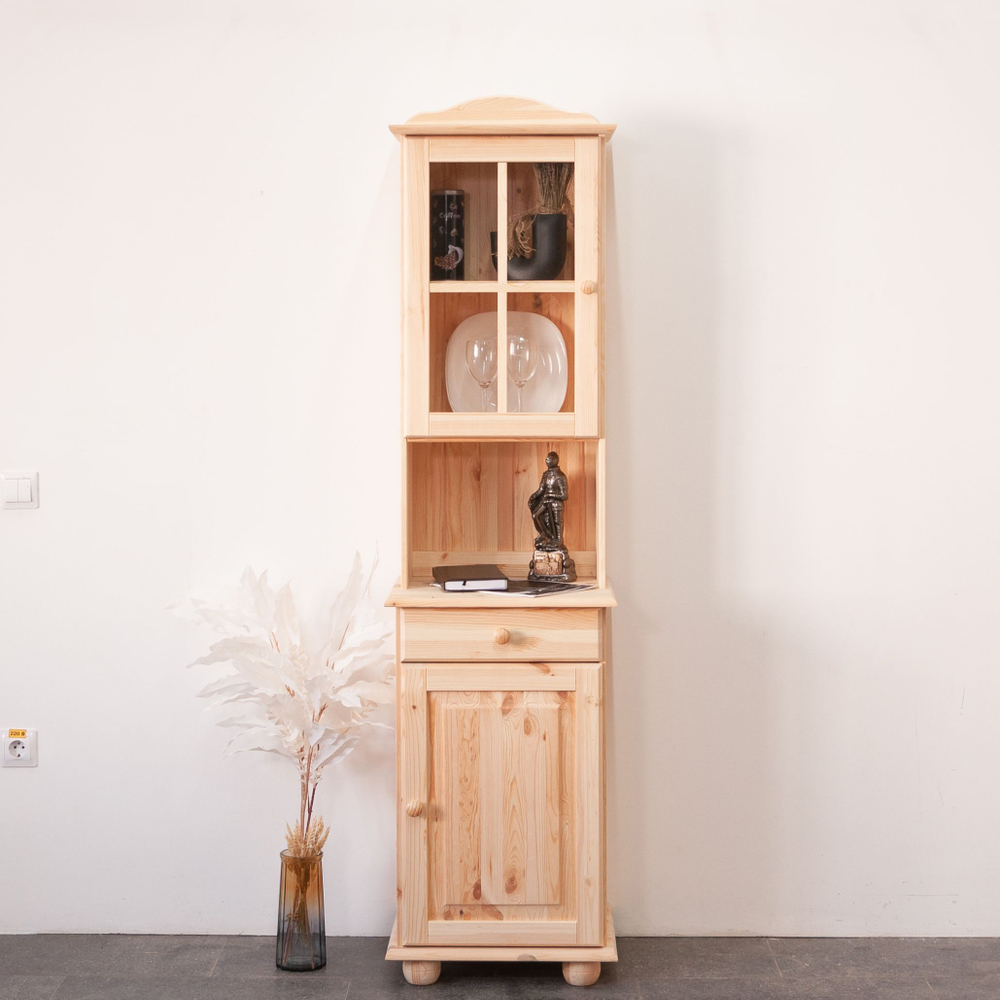 Тумба Лена однодверная из сосны, с ящиком (нижняя часть буфета Лена), в натуральной отделке