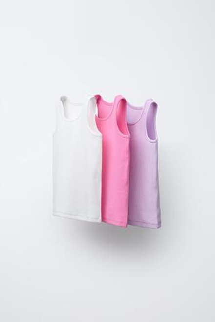 ZARA НАБОР ИЗ 3 ОДНОТОННЫХ ТОПОВ В РУБЧИК, РОЗОВЫЙ/ЛИЛОВЫЙ