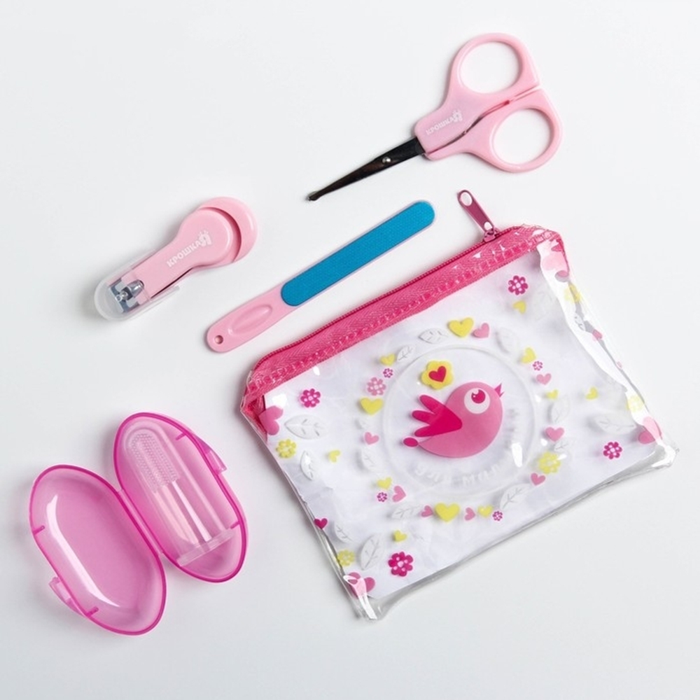 3893568 Набор маникюрный детский «Для Малышки», 4 предмета: ножнички, книпсер, пилочка, щётка