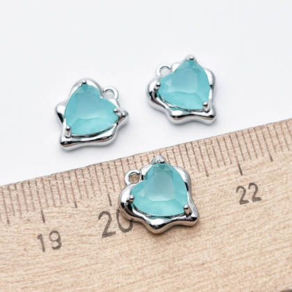 Подвеска Сердце, цвет серебро (родий) + голубой матовый, размер 13*10 мм, цена за 1 шт