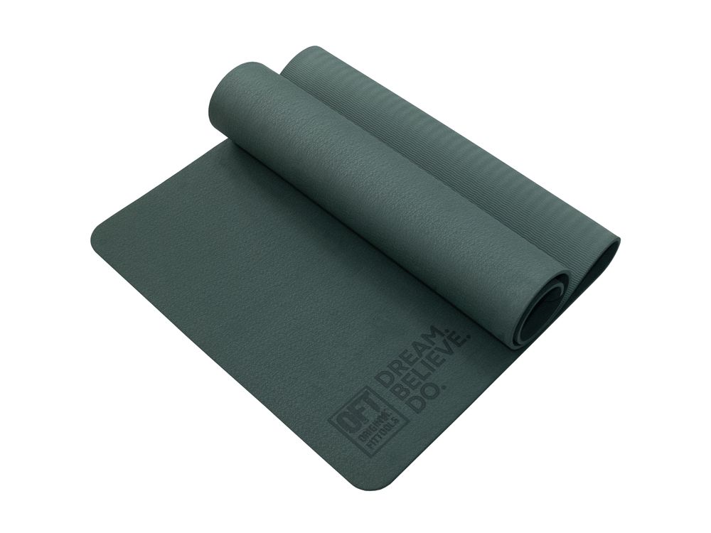 Коврик для йоги и фитнеса 185 х 80 см толщина 8 мм TPE темно-зеленый