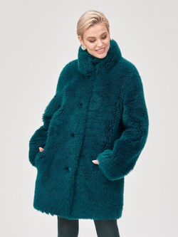 Шуба из шерсти чебурашка тедди экошуба, темно-зеленая, SilverFox