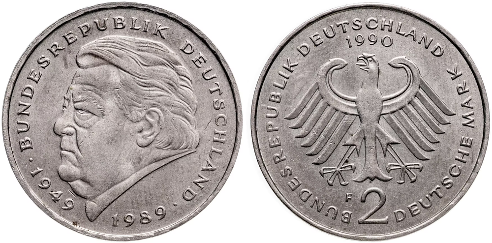 Германия 2 марки, 1990 - 2001 Франц Йозеф Штраус XF