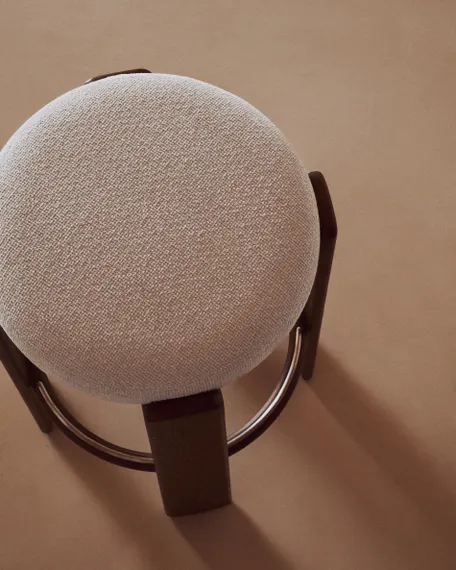 Granite Барный табурет из бежевого шенилла и массива ясеня в отделке орех 75 см