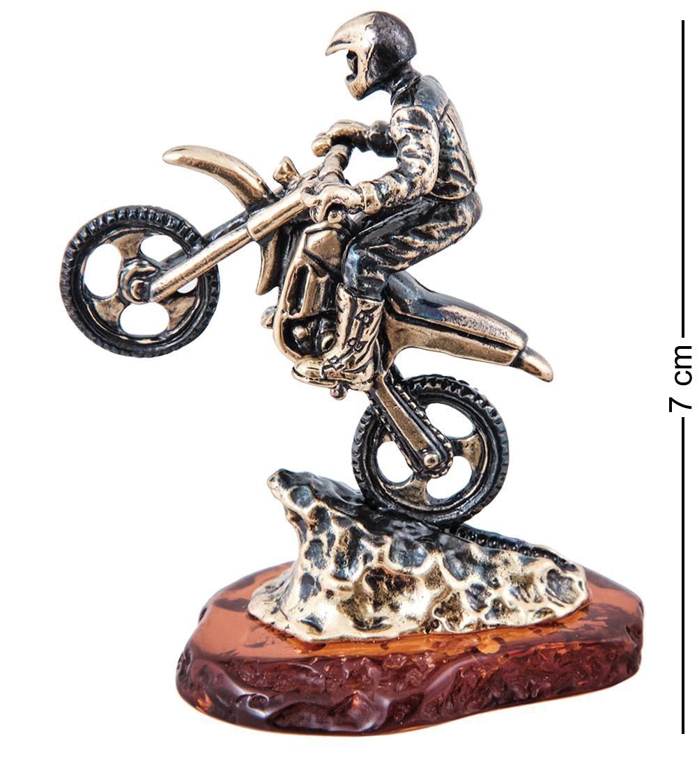 AM-3959 Фигурка «Мотоциклист Эндуро» (латунь, янтарь)