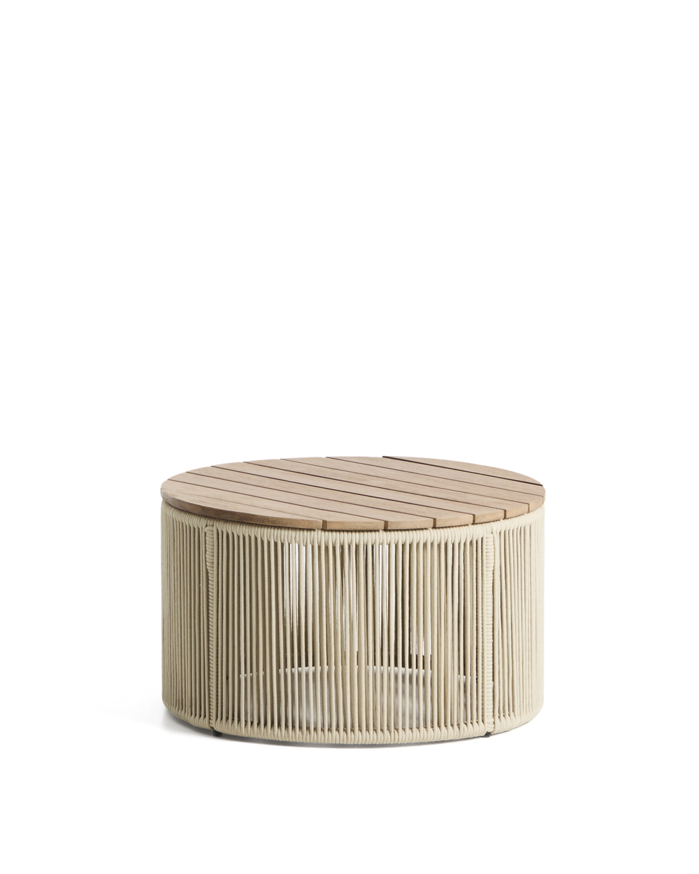 Уличчный столик Dandara из стали, веревки цвета экрю и массива акации Ø60 см