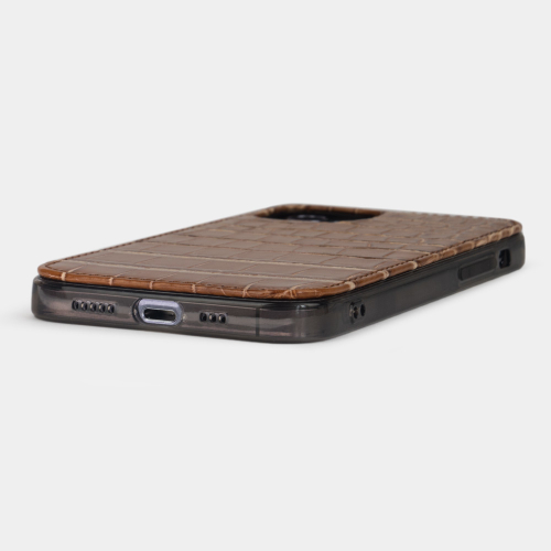 Special order: Чехол-накладка для iPhone 12/12Pro из кожи крокодила, цвета карамель лак