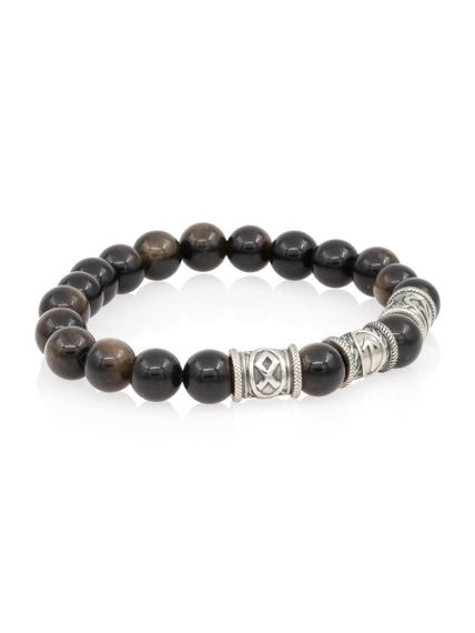 Браслет из натурального обсидиана с рунами Одал, Тейваз, Феху - Достижений целей, вид сбоку 1