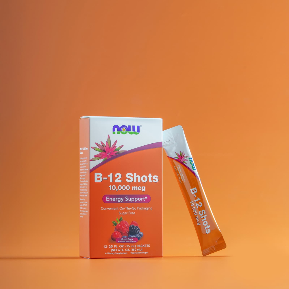 NOW Foods, B-12 Shots, ягодное ассорти, 12 пакетиков по 15 мл (0,5 жидк. Унции)