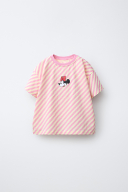 ZARA ФУТБОЛКА В ПОЛОСКУ С РЕЗИНОВОЙ НАШИВКОЙ MINNIE MOUSE © DISNEY, ПОЛОСКИ