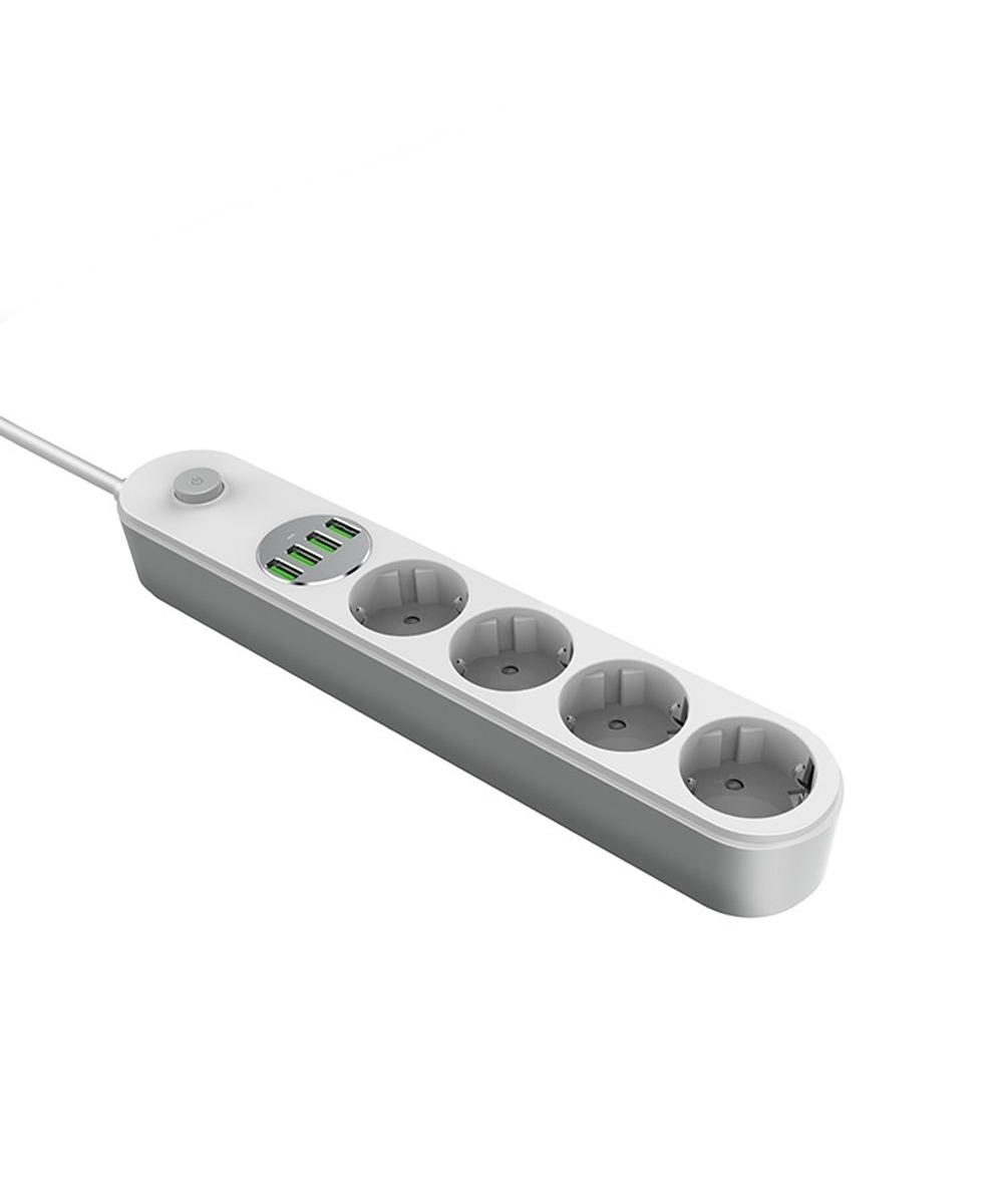Perfeo LD_B4438  LDNIO SE4432/ Сетевой удлинитель 2м + ЗУ на 4 USB/ 4 розетки (медь) - 2500W/ USB - 17W/ White&Gray