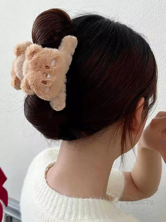 Заколка крабик краб для волос пушистый плюшевый мишка