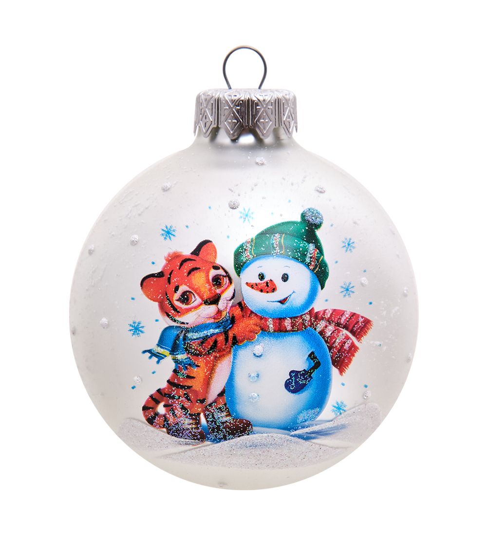Элита НФШ-1349/1 Ел. украшение Шар «Снеговик с тигренком» 80 мм