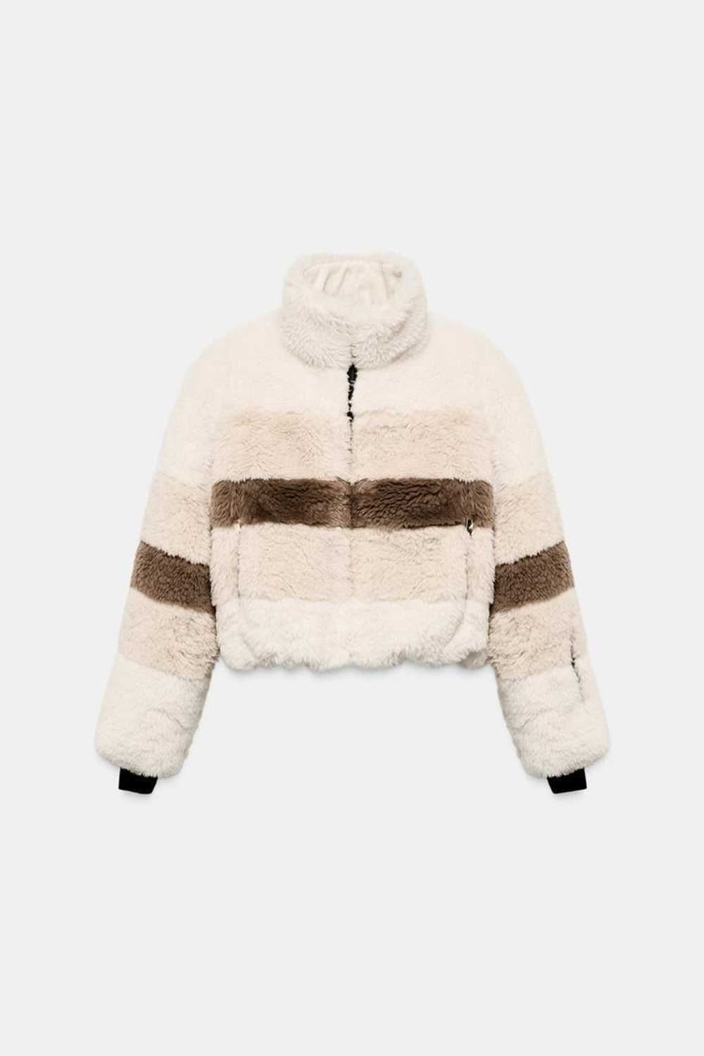 ZARA КУРТКА ИЗ ИСКУССТВЕННОГО МЕХА, ЭКРЮ/КОРИЧНЕВЫЙ