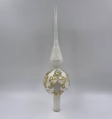 Елочная стеклянная макушка Кружевная 31 см., белая с золотом, Christmas DeLuxe (88558)