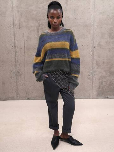 Синий мохеровый джемпер в полоску