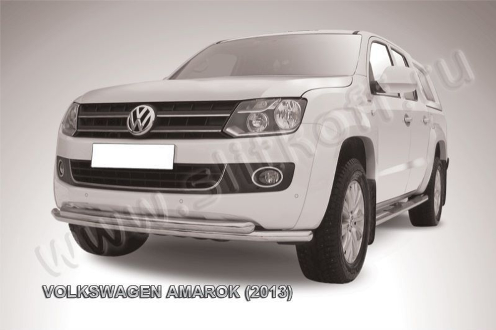 Защита переднего бампера (нержавейка) Volkswagen Amarok (2010-2016) d57+d57 радиусная