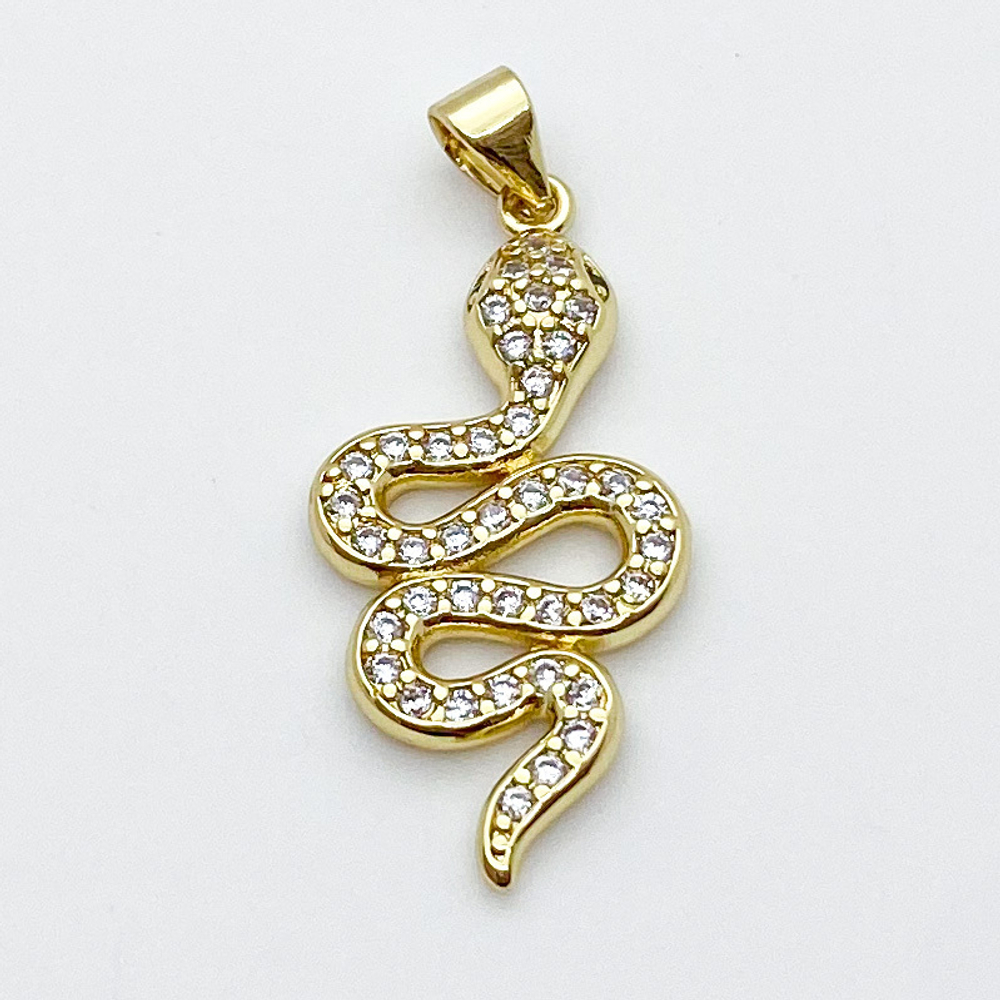 Подвеска Змея, позолота, фианиты, размер 31*14 мм, цена за 1 шт