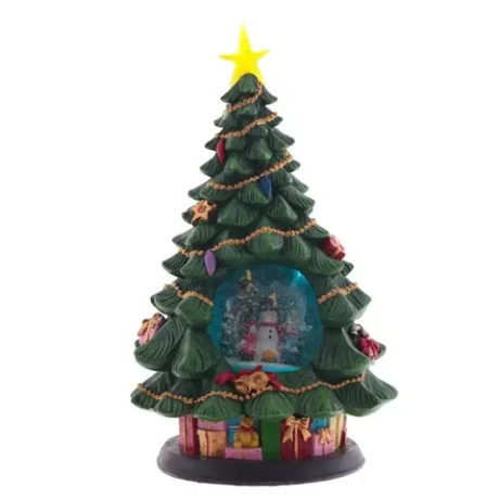 Фигур декор в стекл шаре "Елка и Снеговик" (подсв,муз, вьюга, AAх3 н/п), D 10 см, L19,5 W19,5 H35 см