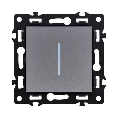 Выключатель кнопочный 1-клавишный 10А/250В с LED подсветкой, серый Kollinger Asthetik AS-012GY