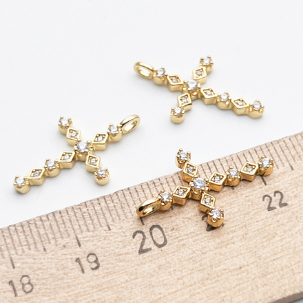 Подвеска Крест, цвет золото, фианиты, размер 23*13 мм, цена за 1 шт