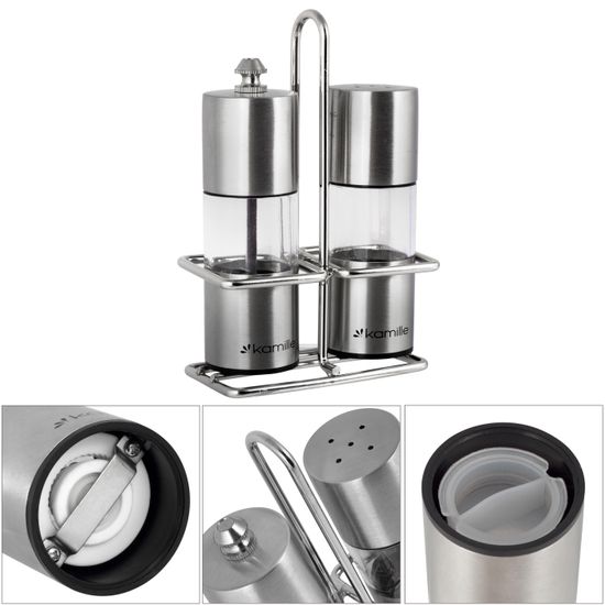Набор для специй мельница и солонка на подставке Kamille КМ-7052