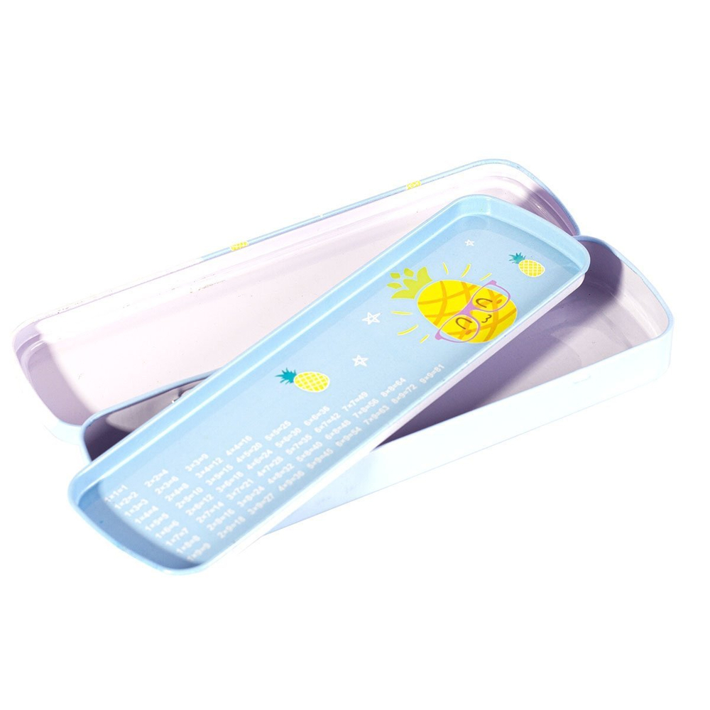 Пенал металлический 2 отделения Alingar, таблица умножения, 55 х 190 мм, "Фрукт", ассорти (роз,голуб,фиолет,син), надпись"Thank you, love you"