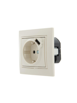 Розетка 1-м СП Mira 16А с заземл. + USB разъем крем. LEZARD 701-0303-181