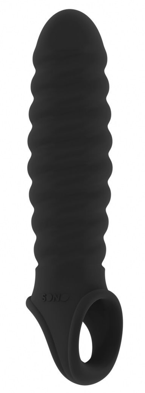 Чёрная ребристая насадка Stretchy Penis Extension No.32