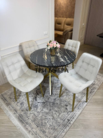 Круглый раздвижной стол "Лофт", луанда и стулья "Бостон" бежевые