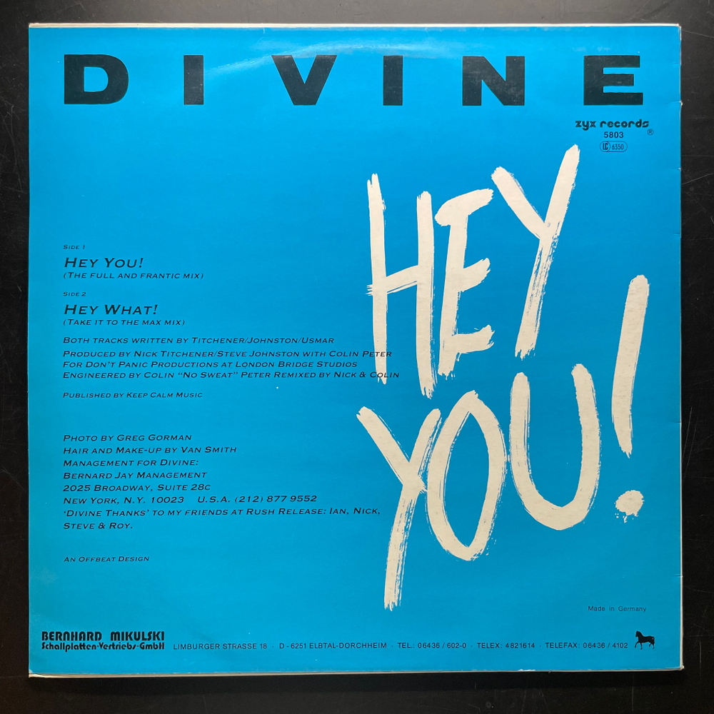 Divine ‎– Hey You! (Германия 1988г.) 12", 45 RPM