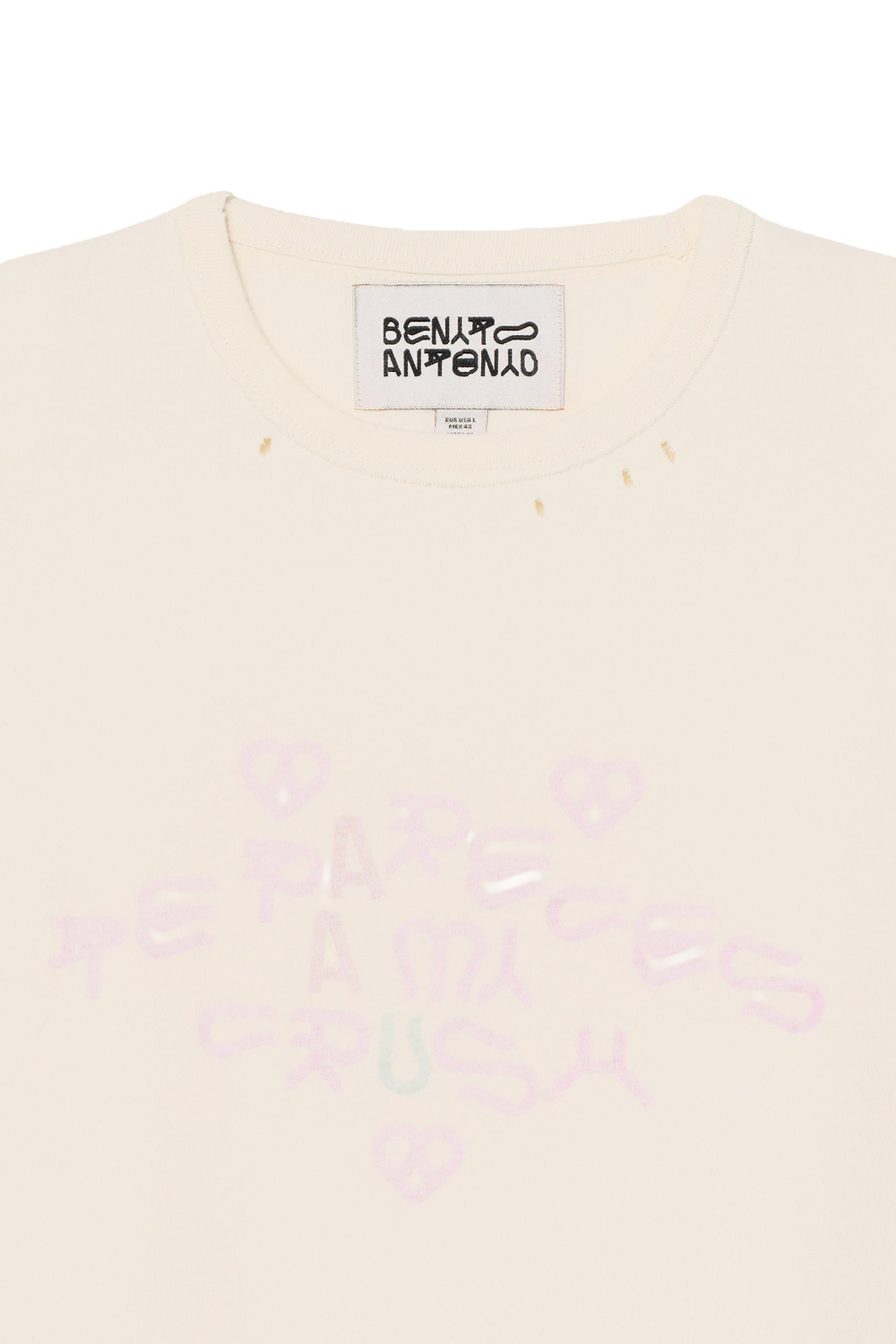 ZARA X BENITO ANTONIO ФУТБОЛКА С ЭФФЕКТОМ ПОТЕРТОСТЕЙ, КРЕМОВЫЙ