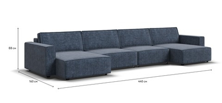 П-образный диван Босс Софт Модуль Велюр Роял синий