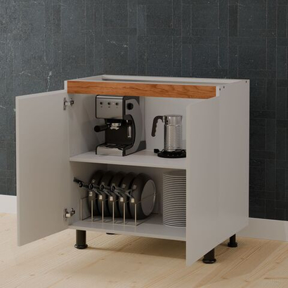 Кухонный модуль напольный 80 см Валенсия 2 двери без столешницы, с дубовой панелью, на ножках / белый, массив дуба